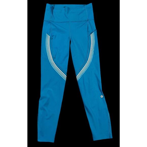 Lululemon Pants - Lululemon Womens Speed Limit Leggings Size 4 Bermuda Teal Striped Length Altered